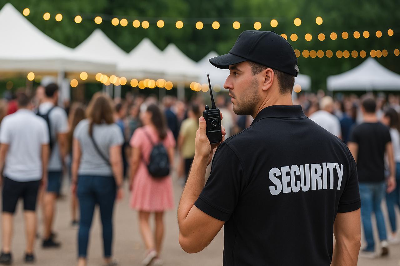 Security team coordinating crowd flow at a live event